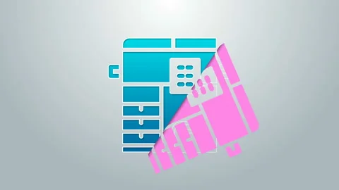 Blue line Office multifunction printer copy machine icon isolated on grey 動画素材 145377787