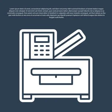 Blue line Office multifunction printer copy machine icon isolated on blue Stock Illustration