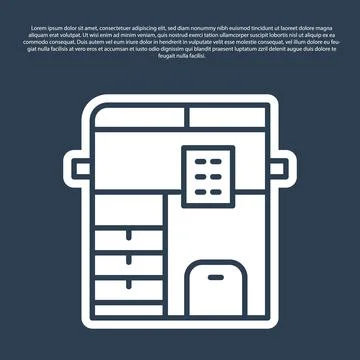 Blue line Office multifunction printer copy machine icon isolated on blue bac Stock Illustration