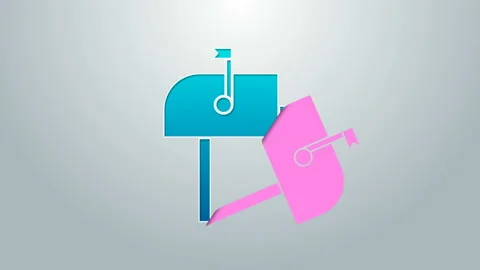 Blue line Open mail box icon isolated on grey background. Mailbox icon. Mail Stock Footage 145234587