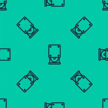 Blue line Optical disc drive icon isolated seamless pattern on green background イラスト素材