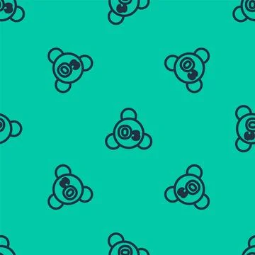 Blue line Ozone molecule icon isolated seamless pattern on green background.. 스톡 일러스트