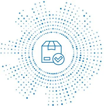 Blue line Package box with check mark icon isolated on white background. Parcel Stock Illustration