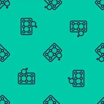 Blue line Packaging of birth control pills icon isolated seamless pattern on Stock-Illustration