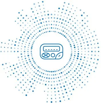 Blue line Pager icon isolated on white background. Vintage 1990s electronics Illustrazione stock