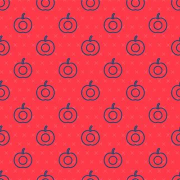 Blue line Peach fruit or nectarine with leaf icon isolated seamless pattern on Stock Illustration