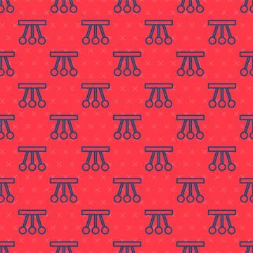 Blue line Pendulum icon isolated seamless pattern on red background. Newtons Stock Illustration