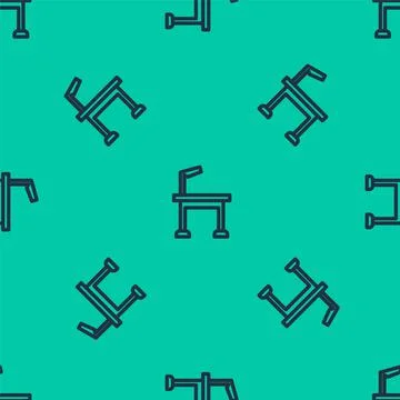 Blue line Pet grooming table icon isolated seamless pattern on green background Illustrazione stock