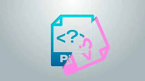 Blue line PHP file document. Download php button icon isolated on grey Stock Footage 144966482