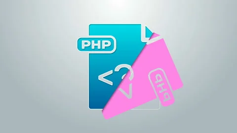 Blue line PHP file document. Download php button icon isolated on grey Stock Footage 145098118
