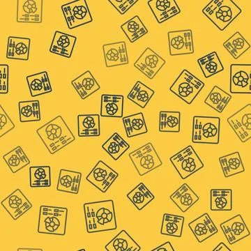 Blue line Pie chart infographic icon isolated seamless pattern on yellow Illustrazione stock