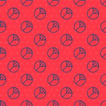 Blue line Pie chart infographic icon isolated seamless pattern on red background Stock Illustration