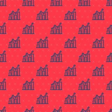 Blue line Pie chart infographic icon isolated seamless pattern on red backgro Illustrazione stock