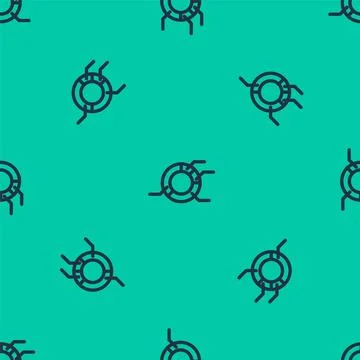 Blue line Pie chart infographic icon isolated seamless pattern on green Illustrazione stock
