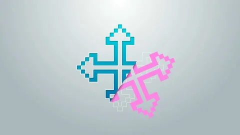 Blue line Pixel arrows in four directions icon isolated on grey background Stock Footage 145035766