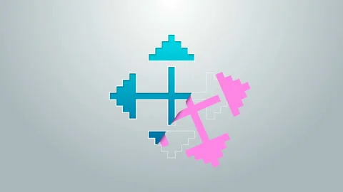 Blue line Pixel arrows in four directions icon isolated on grey background 스톡 동영상 145035793