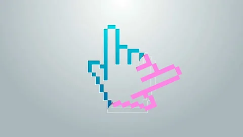 Blue line Pixel hand cursor icon isolated on grey background. Pointer hand Stock Footage 145035861
