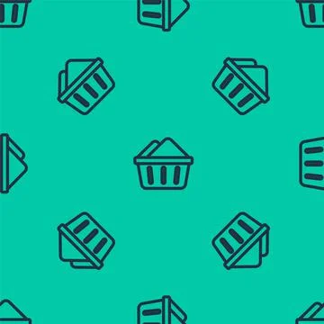 Blue line Plastic basin with soap suds icon isolated seamless pattern on green Stock Illustration