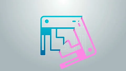 Blue line Plotter icon isolated on grey background. Large format multifunction Vídeos de archivo 145377817