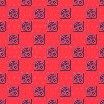 Blue line Power button icon isolated seamless pattern on red background. Start Stock Illustration