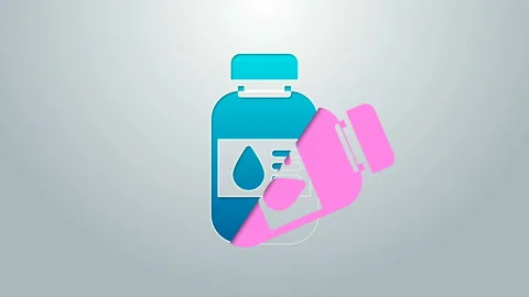 Blue line Printer ink bottle icon isolated on grey background. 4K Video motion Stock Footage 145377661
