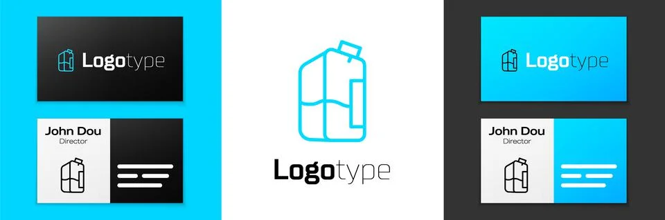 Blue line Printer ink bottle icon isolated on white background. Logo design Illustrazione stock