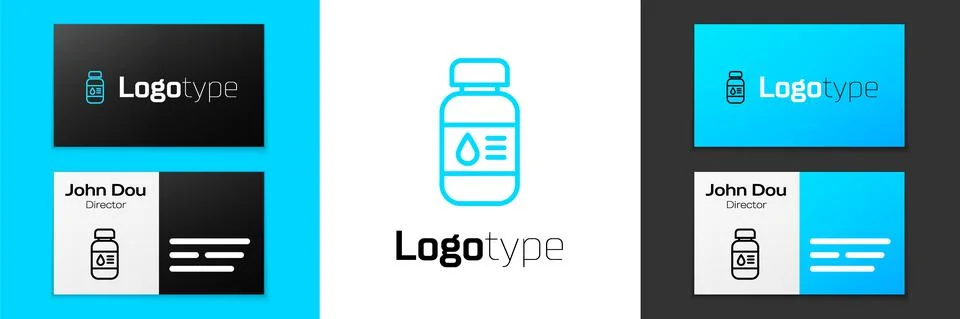 Blue line Printer ink bottle icon isolated on white background. Logo design Stock Illustration