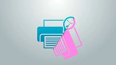 Blue line Printer with screwdriver and wrench icon isolated on grey background Stock Footage 145037488