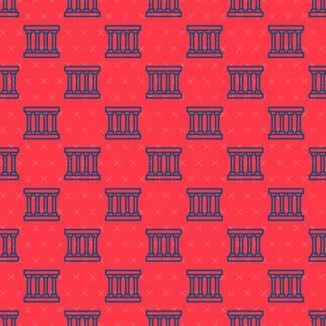 Blue line Prison window icon isolated seamless pattern on red background. Vector Stock Illustration