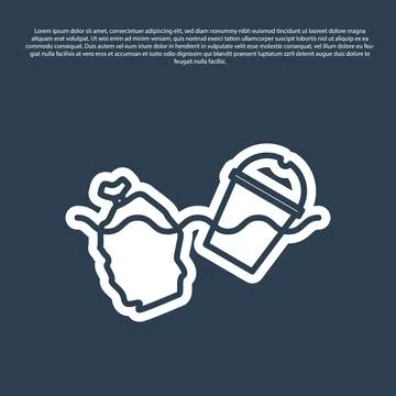 Blue line The problem of pollution of the ocean icon isolated on blue backg.. Stock Illustration