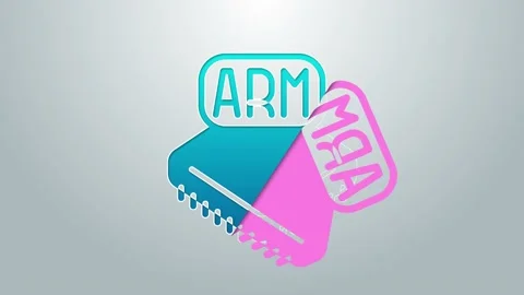 Blue line Processor icon isolated on grey background. CPU, central processing Video stock 155481490