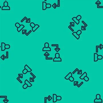 Blue line Project team base icon isolated seamless pattern on green background Stock Illustration