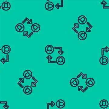 Blue line Project team base icon isolated seamless pattern on green background Illustrazione stock