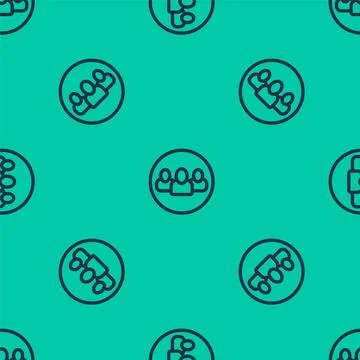 Blue line Project team base icon isolated seamless pattern on green background Illustrazione stock