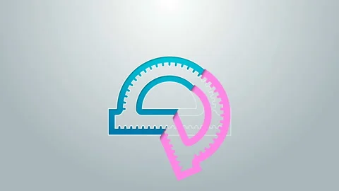 Blue line Protractor grid for measuring degrees icon isolated on grey background Video stock 145035222