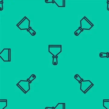 Blue line Putty knife icon isolated seamless pattern on green background. Spa Stock Illustration