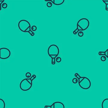 Blue line Racket for playing table tennis icon isolated seamless pattern on Stock Illustration