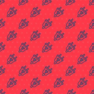 Blue line Radiation electrical plug icon isolated seamless pattern on red Illustrazione stock