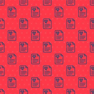 Blue line Radiation warning document icon isolated seamless pattern on red Stock Illustration