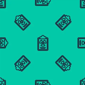 Blue line Radiation warning document icon isolated seamless pattern on green 스톡 일러스트