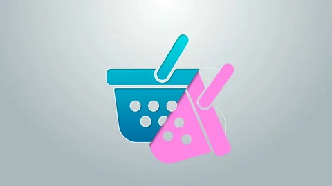 Blue line Refresh shopping basket icon isolated on grey background. Online Stock Footage 145024358