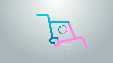 Blue line Refresh shopping cart icon isolated on grey background. Online buying Stock Footage 145024903