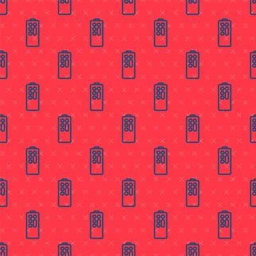 Blue line Remote control icon isolated seamless pattern on red background Illustrazione stock