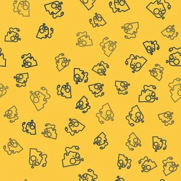 Blue line Robot charging battery icon isolated seamless pattern on yellow Illustrazione stock