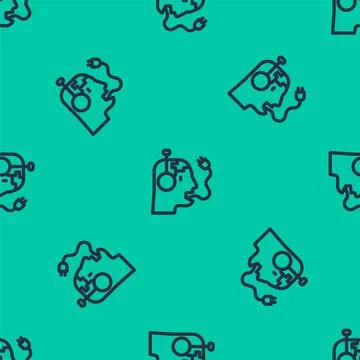 Blue line Robot charging battery icon isolated seamless pattern on green イラスト素材