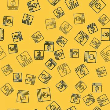 Blue line Robot icon isolated seamless pattern on yellow background. Artificial Stock Illustration