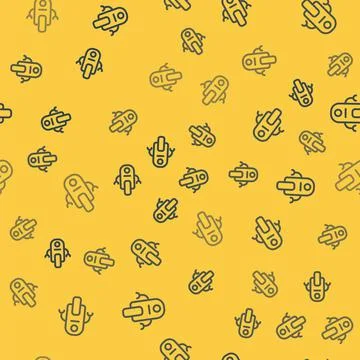 Blue line Robot icon isolated seamless pattern on yellow background. Artificial Stock Illustration