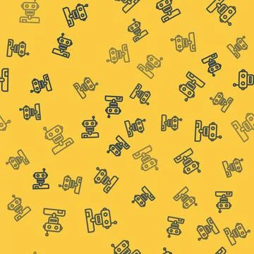 Blue line Robot icon isolated seamless pattern on yellow background. Vector Stock Illustration