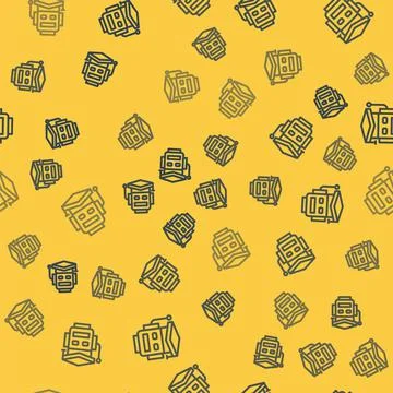 Blue line Robot icon isolated seamless pattern on yellow background. Artificial Illustrazione stock