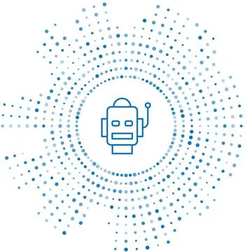 Blue line Robot icon isolated on white background. Artificial intelligence, m Stock Illustration
